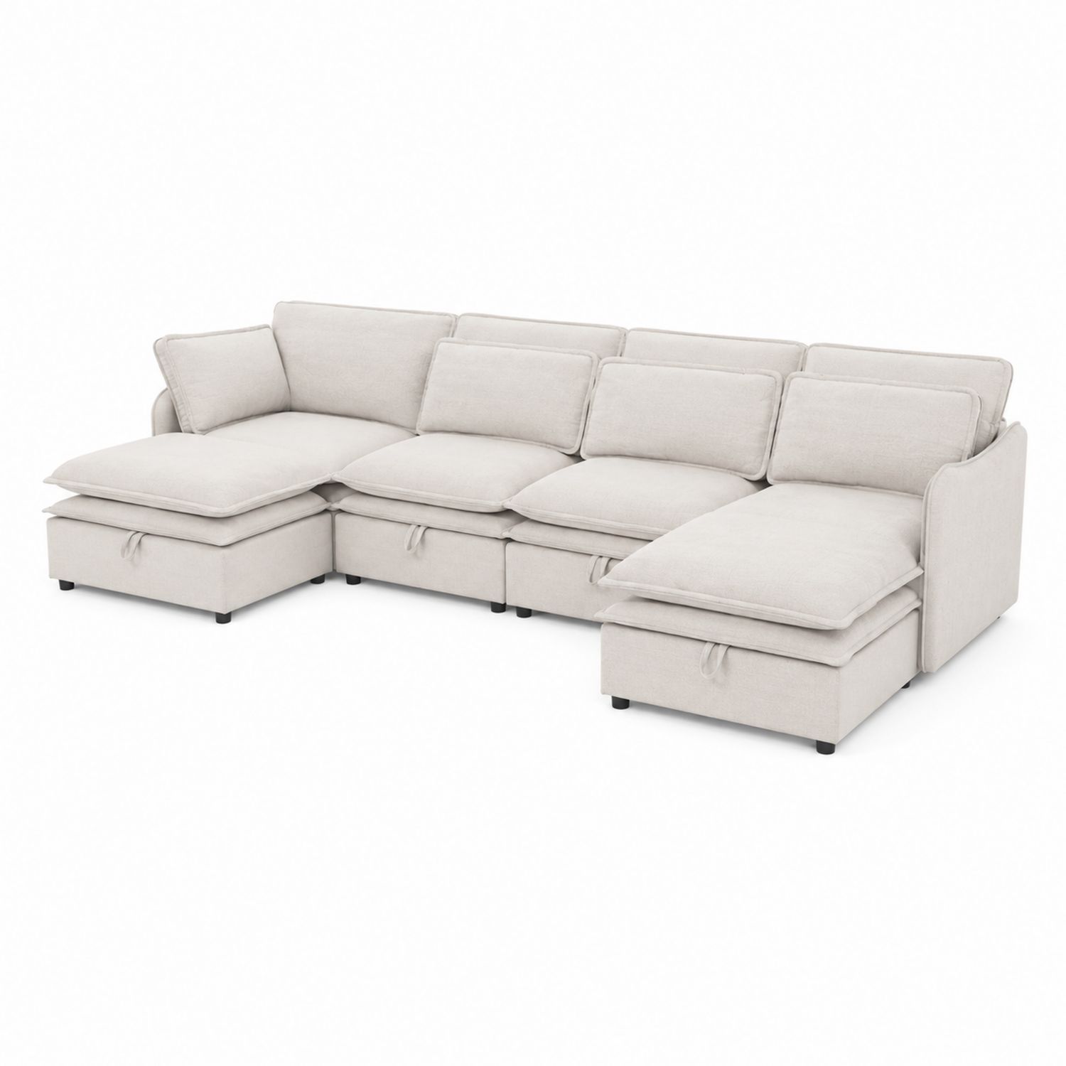 Canapé d'angle modulable en tissu polyester beige-Loftnestluxe