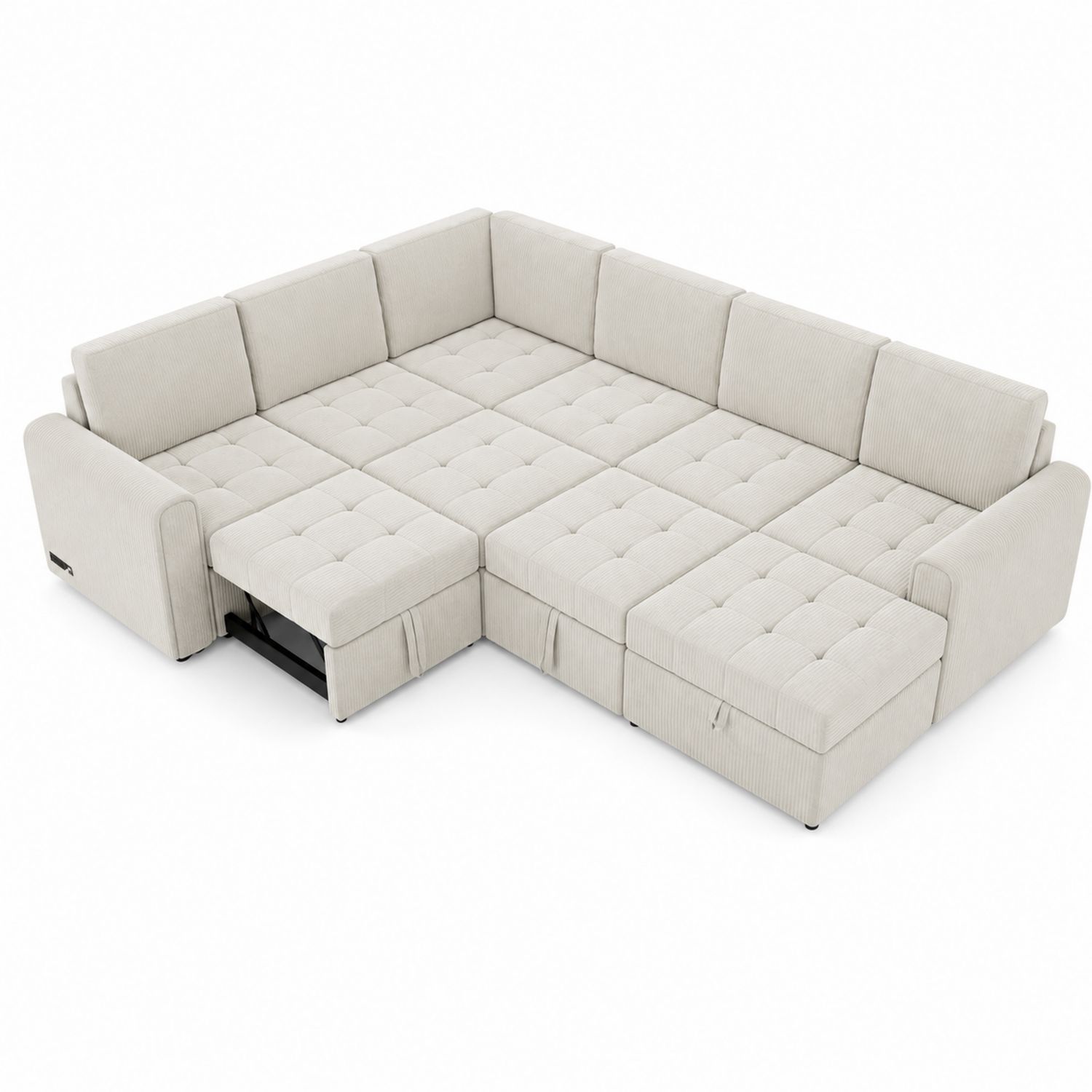 Canapé d'angle modulable en velours côtelé beige-Loftnestluxe