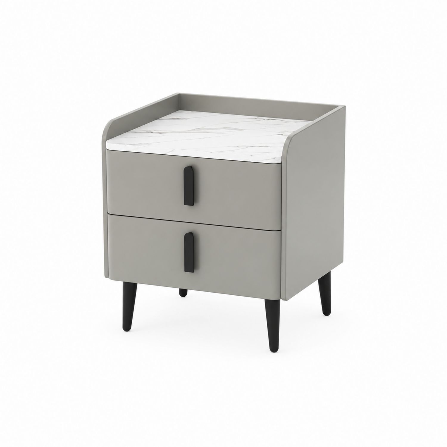 Table de chevet en MDF avec dessus en marbre et 2 tiroirs Gris-Loftnestluxe