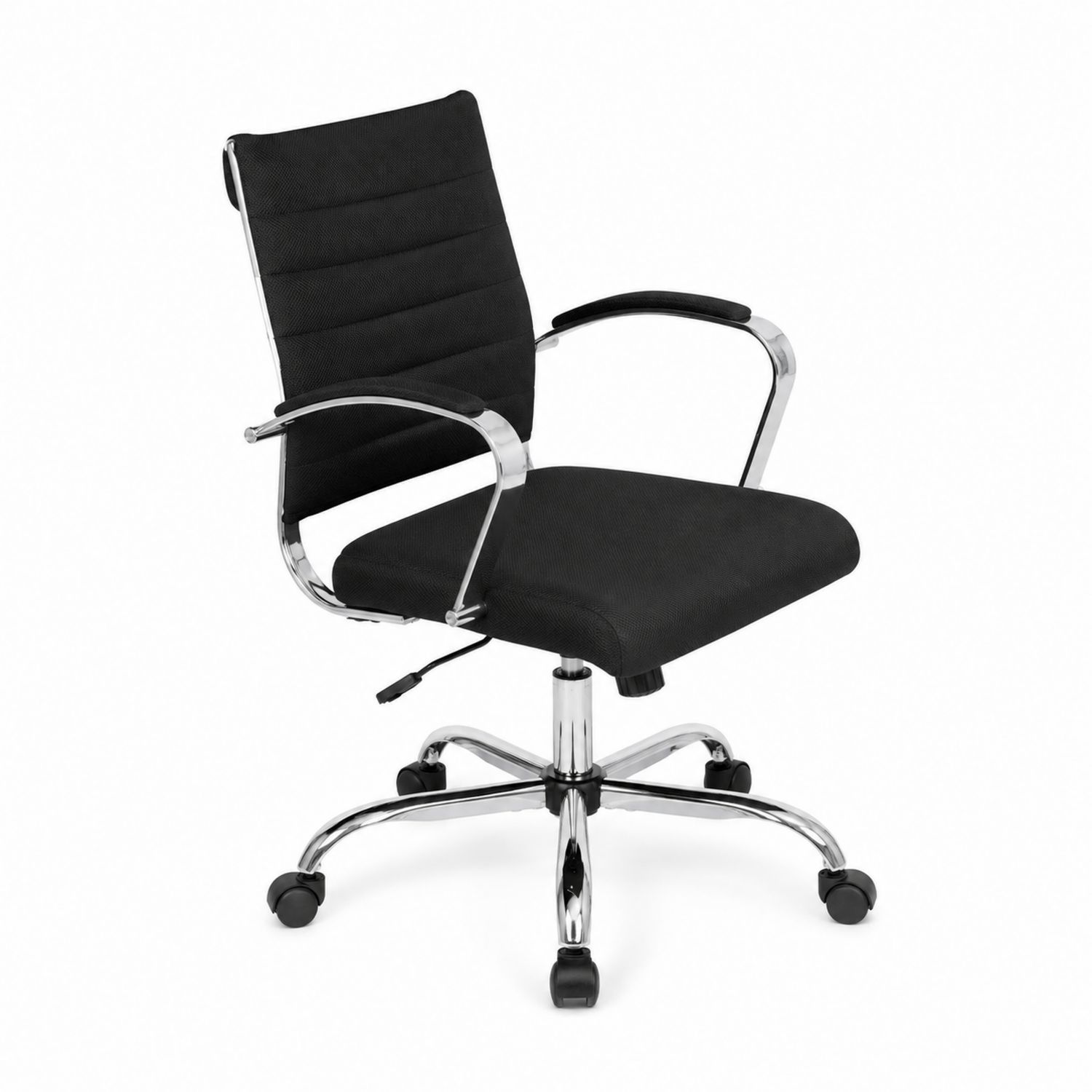Chaise de bureau en tissu noir avec accoudoirs chromés et pieds en acier-Loftnestluxe