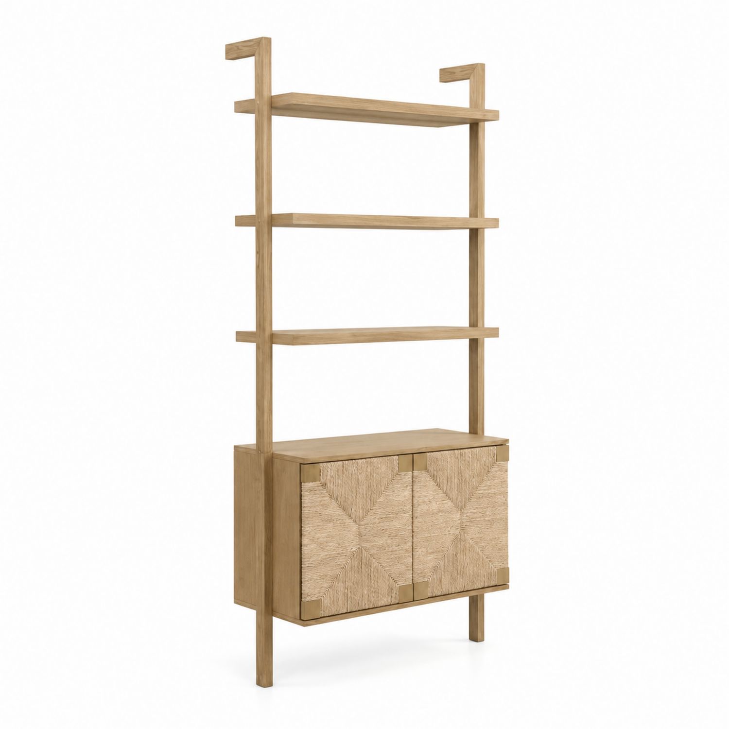 Bibliothèque en Bois avec Étagères et Portes en Raphia-Loftnestluxe