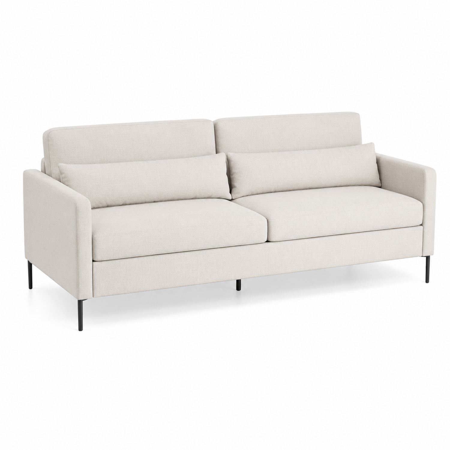 Canapé 3 places en tissu polyester beige avec pieds en métal noir-Loftnestluxe