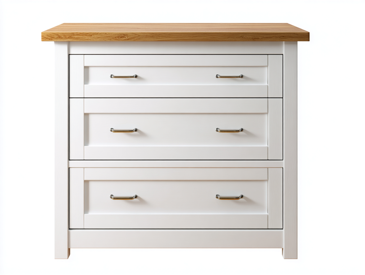 Cassettiera - Legno-Metallo - 104x44x86 cm - Bianco-Legno naturale - Country-Favozihome
