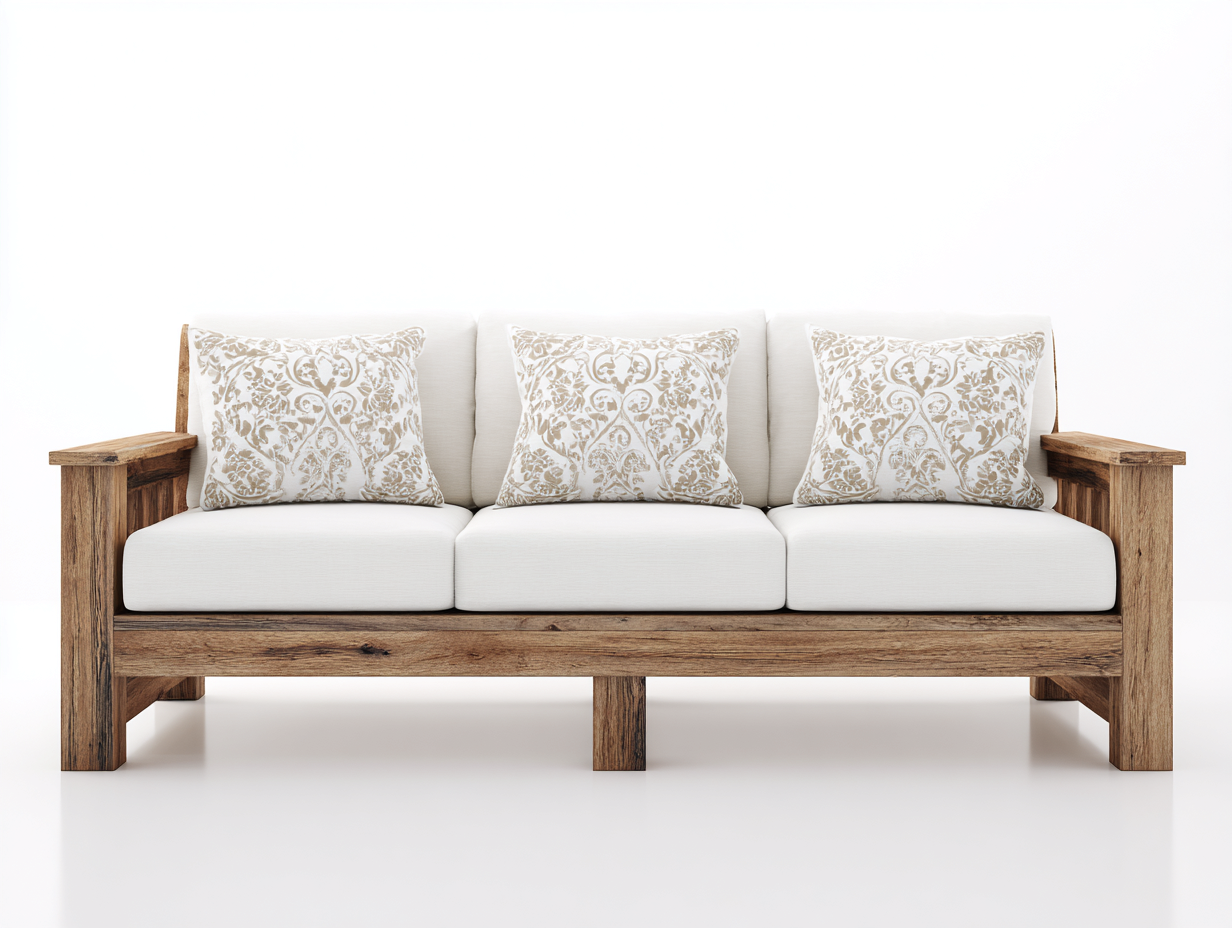 Divani da esterno - legno-tessuto - 224x86x78 cm - naturale-bianco - rustico-Favozihome