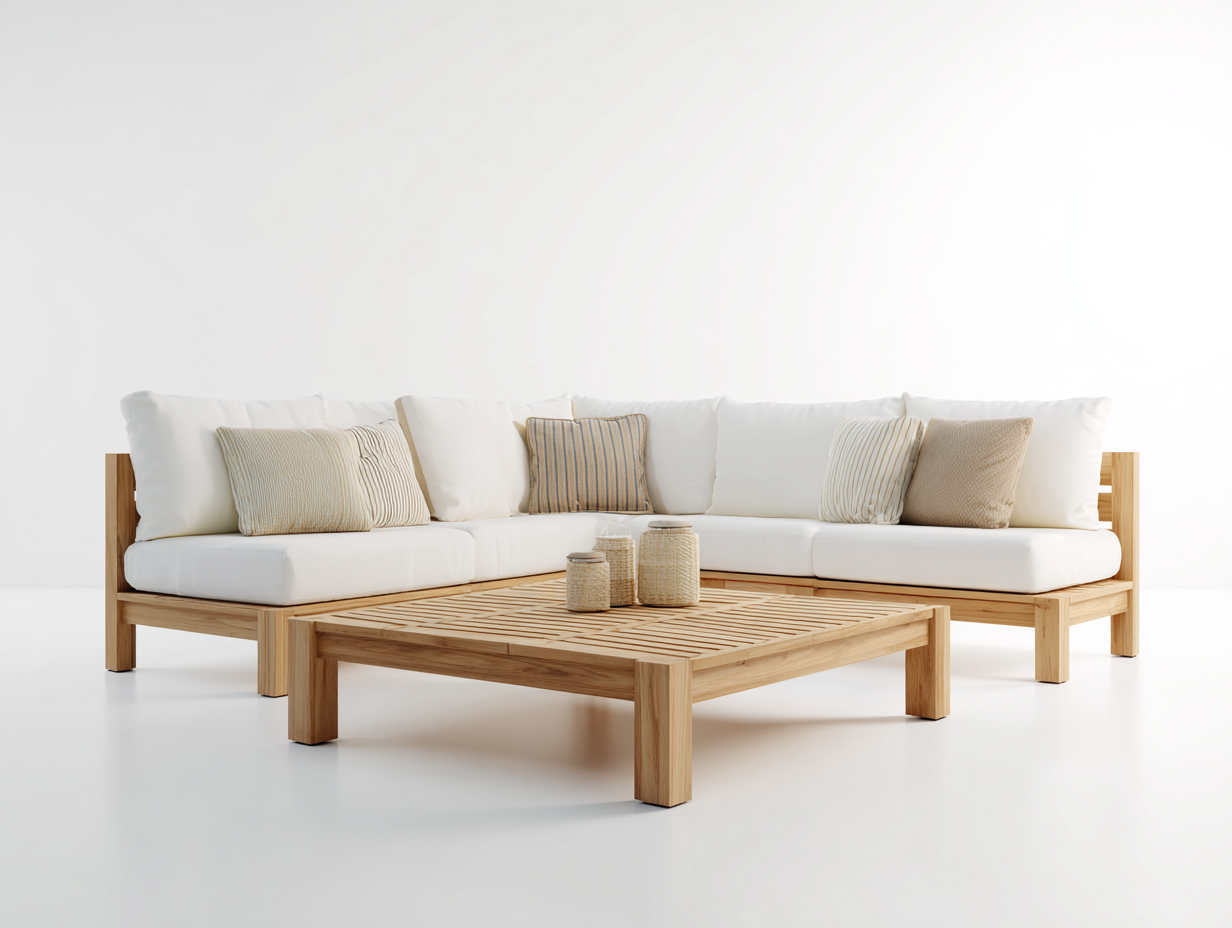 Divani da esterno - legno-tessuto - 268x268x72 cm - naturale-bianco - minimalista-Favozihome