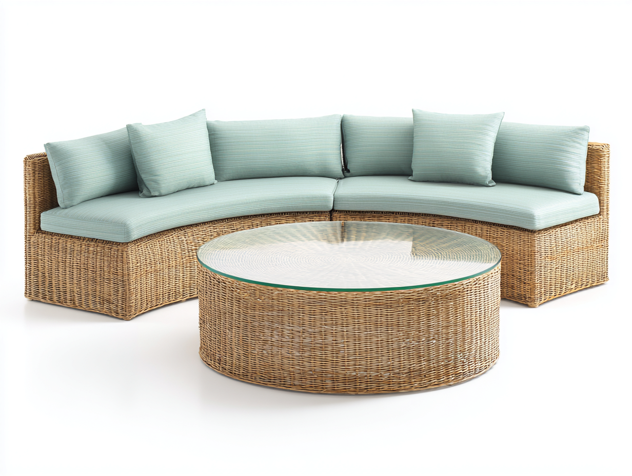 Divani da esterno - rattan-tessuto-vetro - 242x140x75 cm - naturale-azzurro - boho moderno-Favozihome