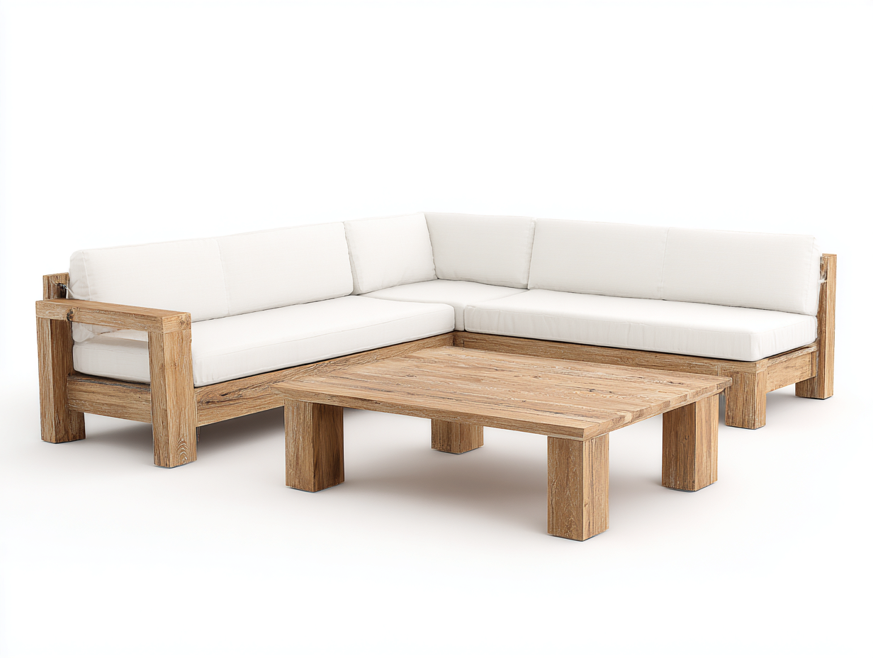 Divani da esterno - legno-tessuto - 286x286x75 cm - naturale-bianco - rustico moderno-Favozihome