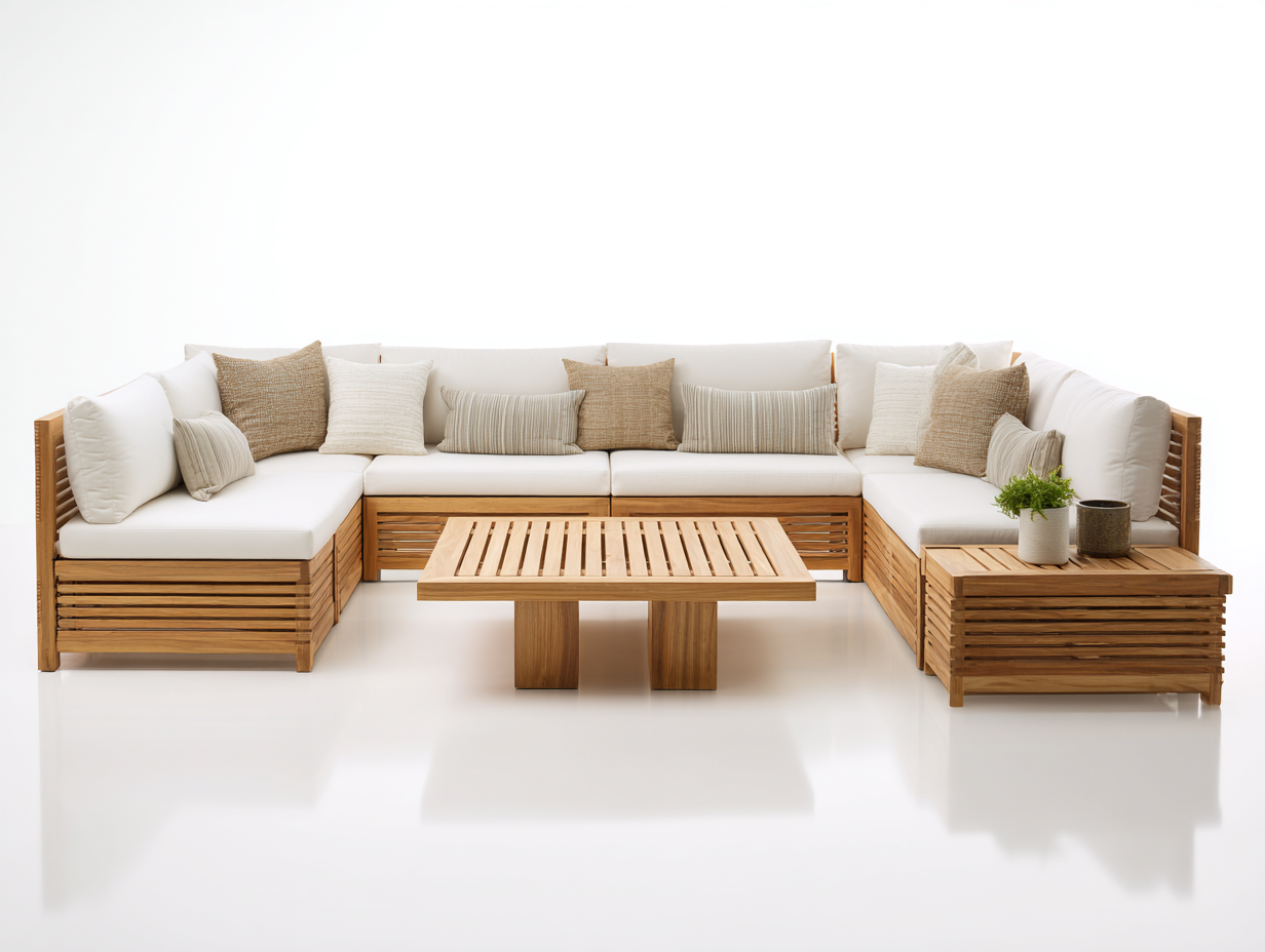 Divani da esterno - legno-tessuto - 318x252x72 cm - naturale-bianco - moderno-Favozihome
