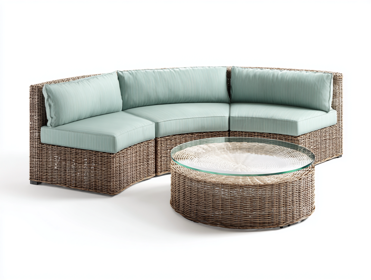 Divani da esterno - rattan-tessuto-vetro - 238x142x76 cm - naturale-azzurro - curvo-Favozihome