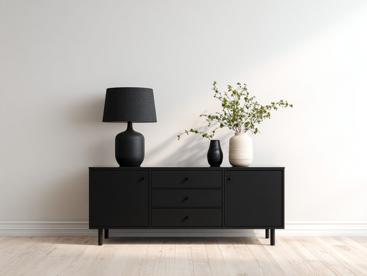 Mobile ingresso - legno-metallo - 155x40x78 cm - nero - minimalista-Favozihome