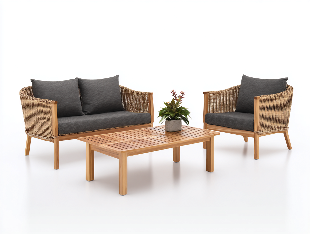 Divani da esterno - rattan-legno-tessuto - 168x82x76 cm - naturale-grigio - moderno naturale-Favozihome