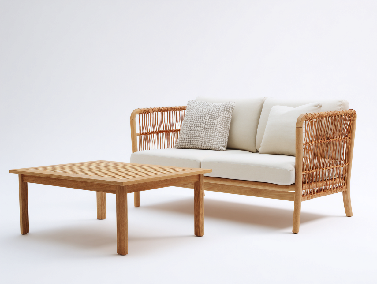 Divani da esterno - legno-corda-tessuto - 162x80x76 cm - naturale-bianco - boho moderno-Favozihome