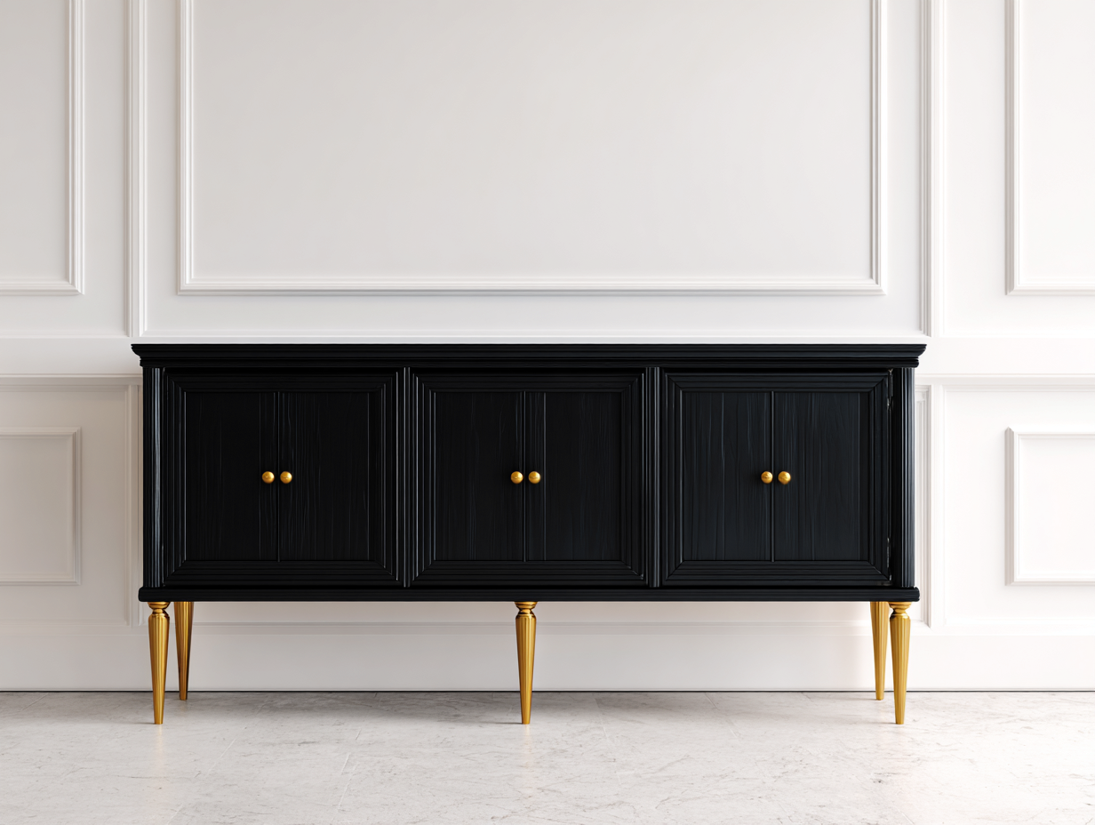 Mobile ingresso - Legno-Metallo - 178x42x88 cm - Nero-Oro - Classico-Favozihome