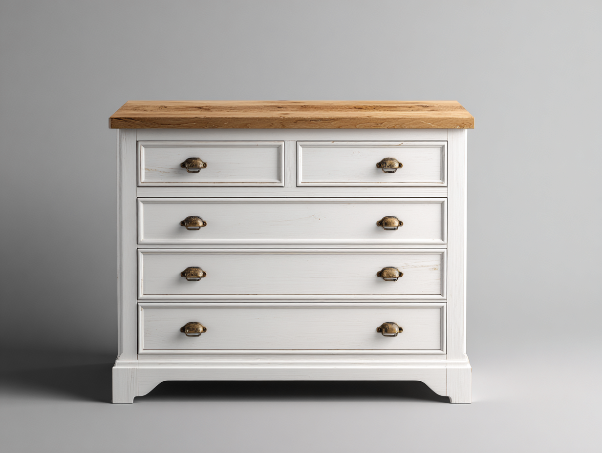 Cassettiera - Legno-Metallo - 112x45x91 cm - Bianco-Legno naturale - Rustico-Favozihome