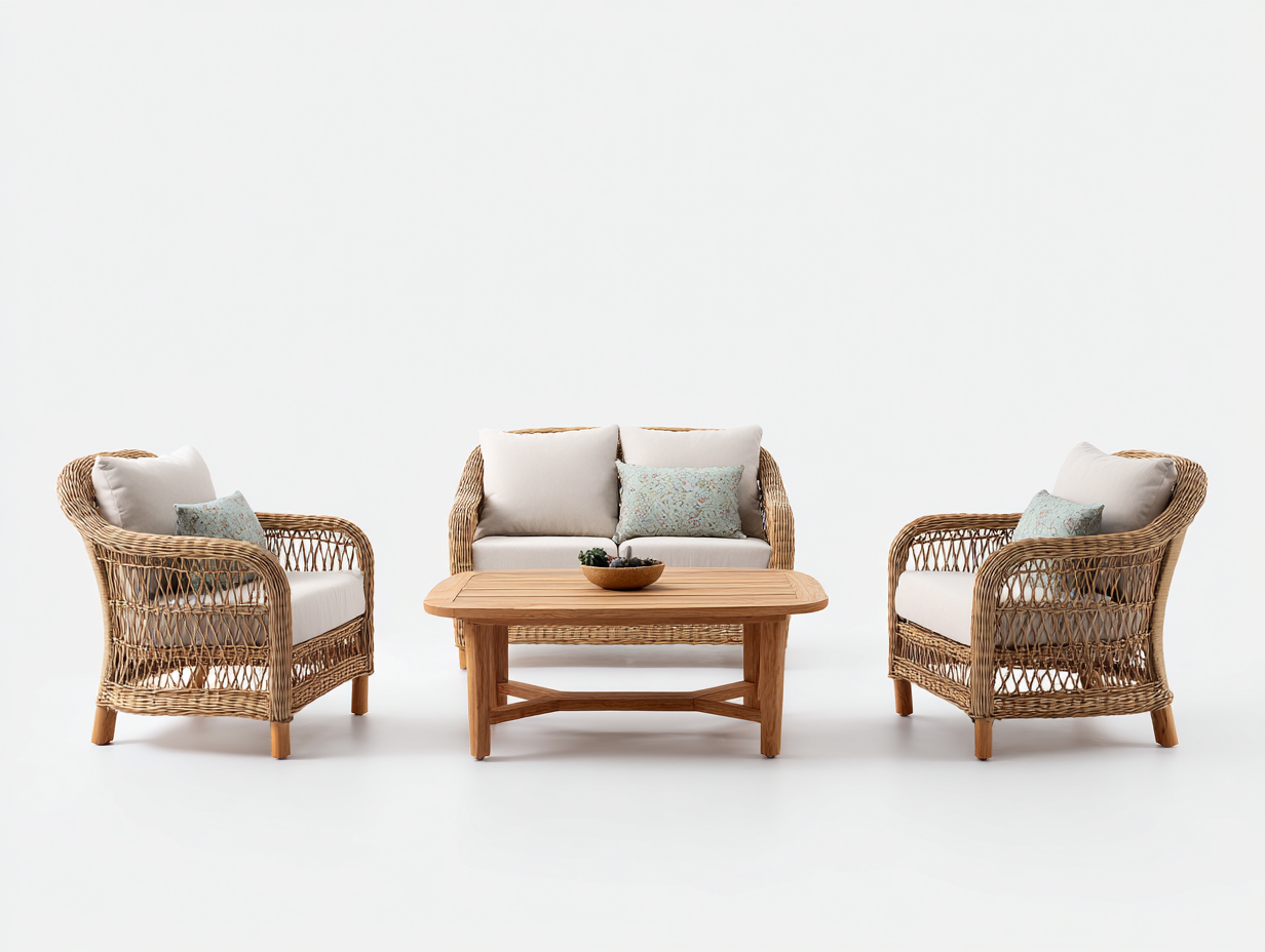 Divani da esterno - rattan-legno-tessuto - 168x78x78 cm - naturale-beige - boho-Favozihome