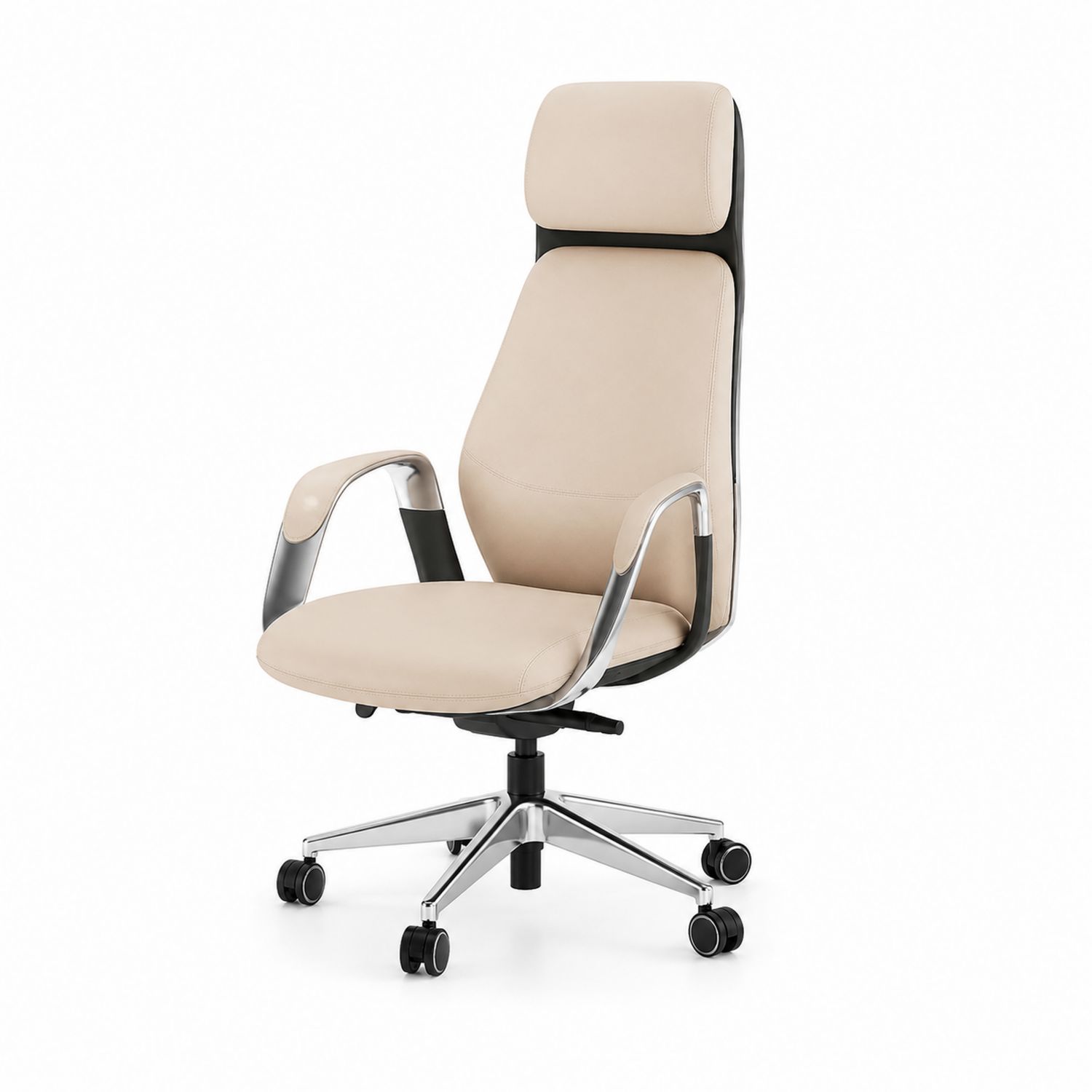 Chaise de bureau en cuir synthétique beige avec base acier
