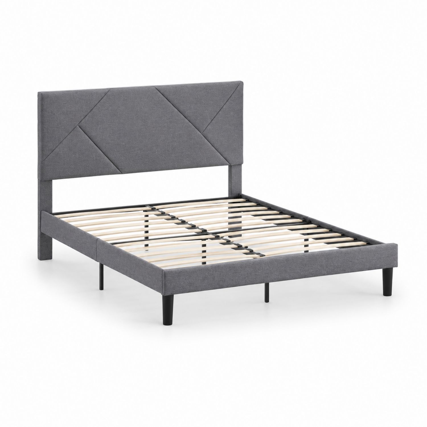 Cadre de lit double en tissu et métal gris 200x160 cm