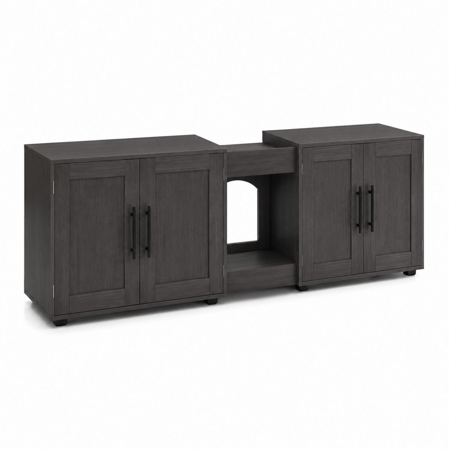 Meuble TV en bois composite gris foncé avec 4 portes