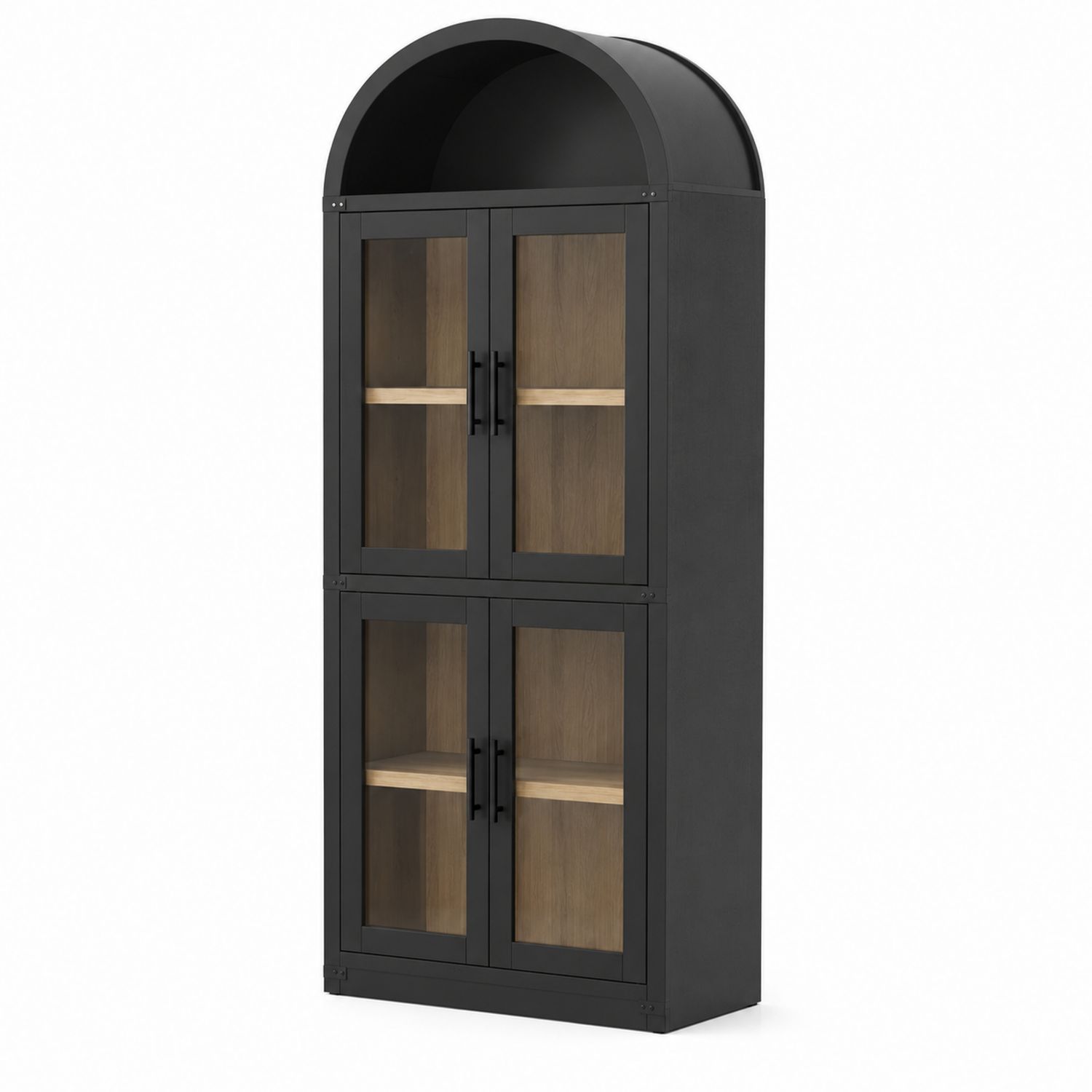 Armoire en métal et verre trempé avec 4 portes 200x90x40 cm Noir/Chêne