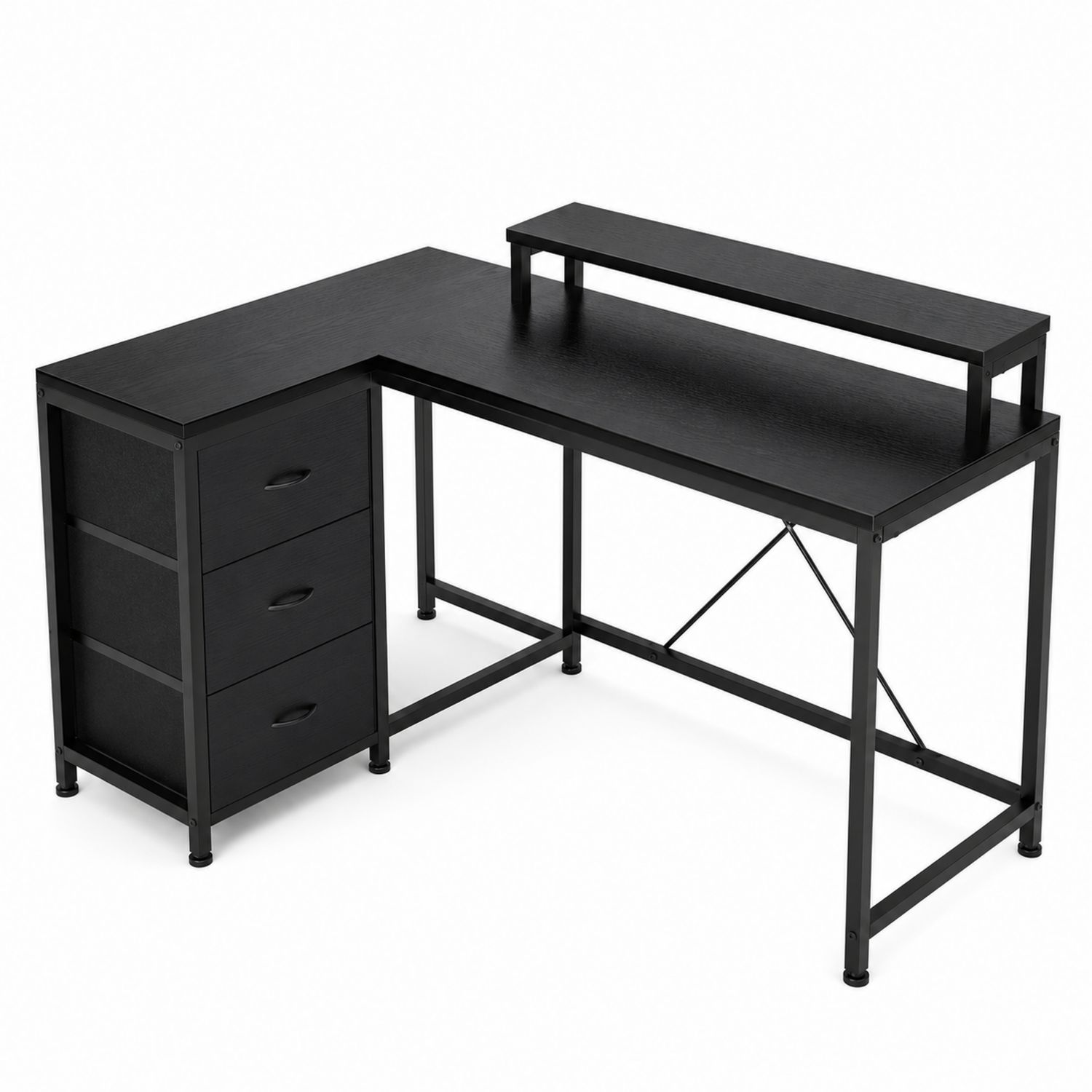 Bureau d'angle en métal et bois avec tiroirs Noir