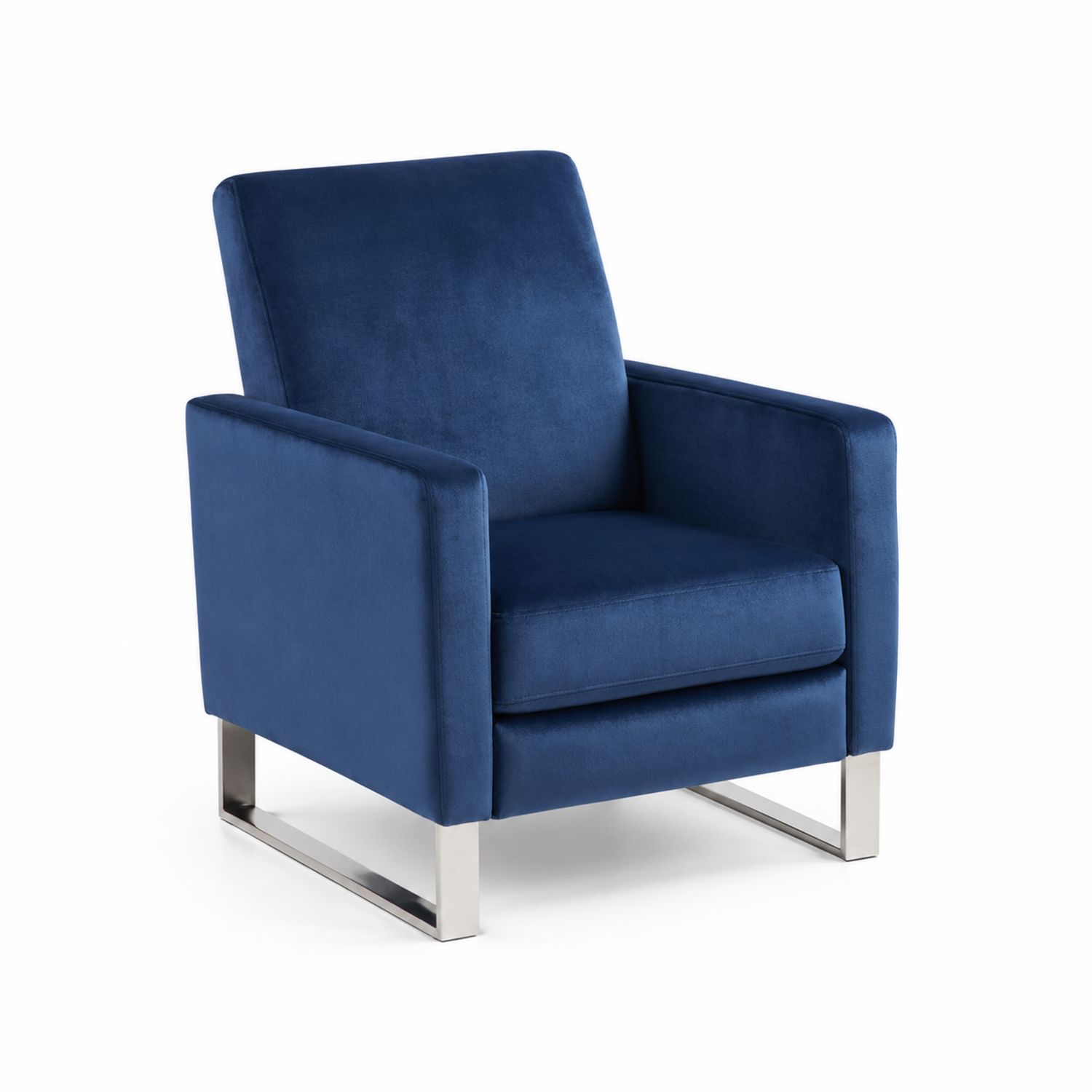 Fauteuil en velours avec piétement en métal