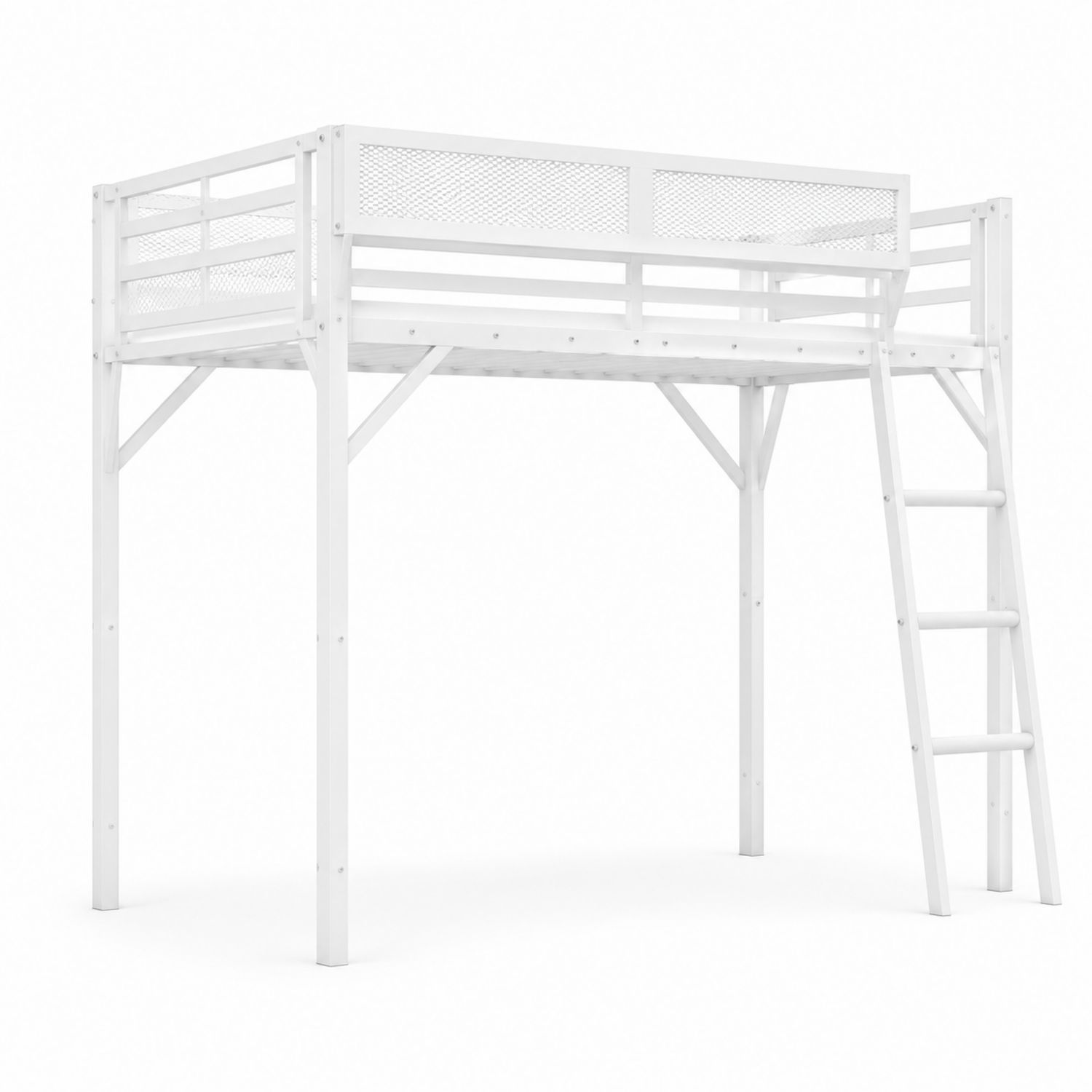 Lit mezzanine simple en bois Blanc avec échelle