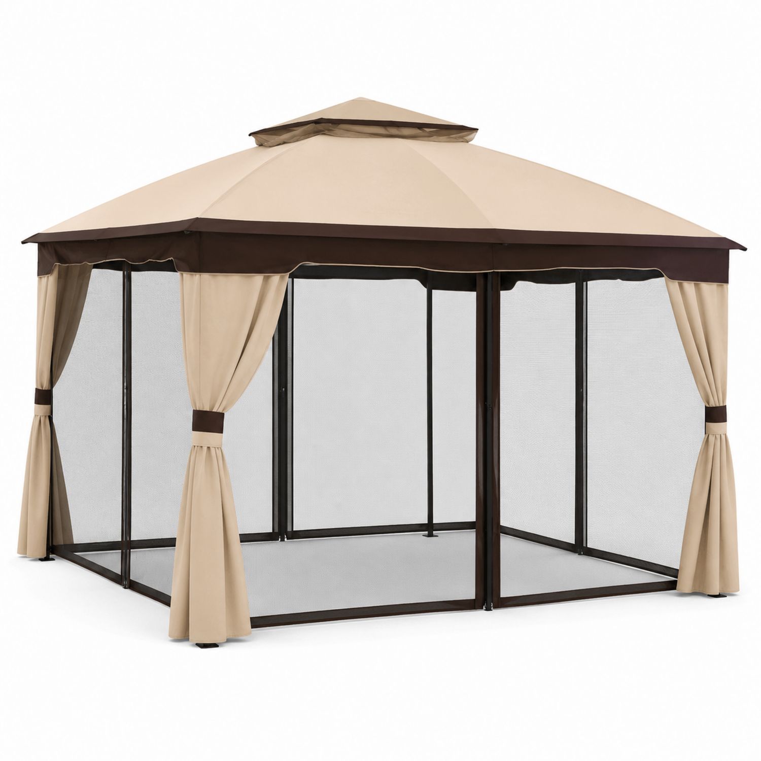 Tonnelle de Jardin 3x3m en Acier et Polyester Beige/Marron