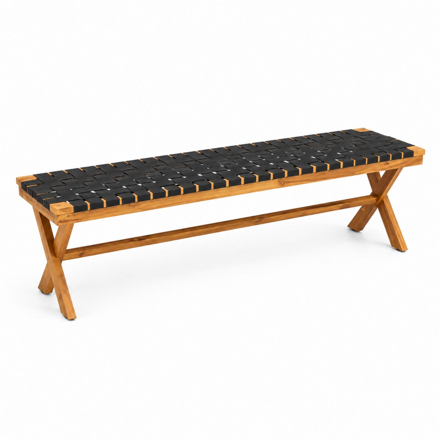 Banc en bois d'acacia et polyester noir