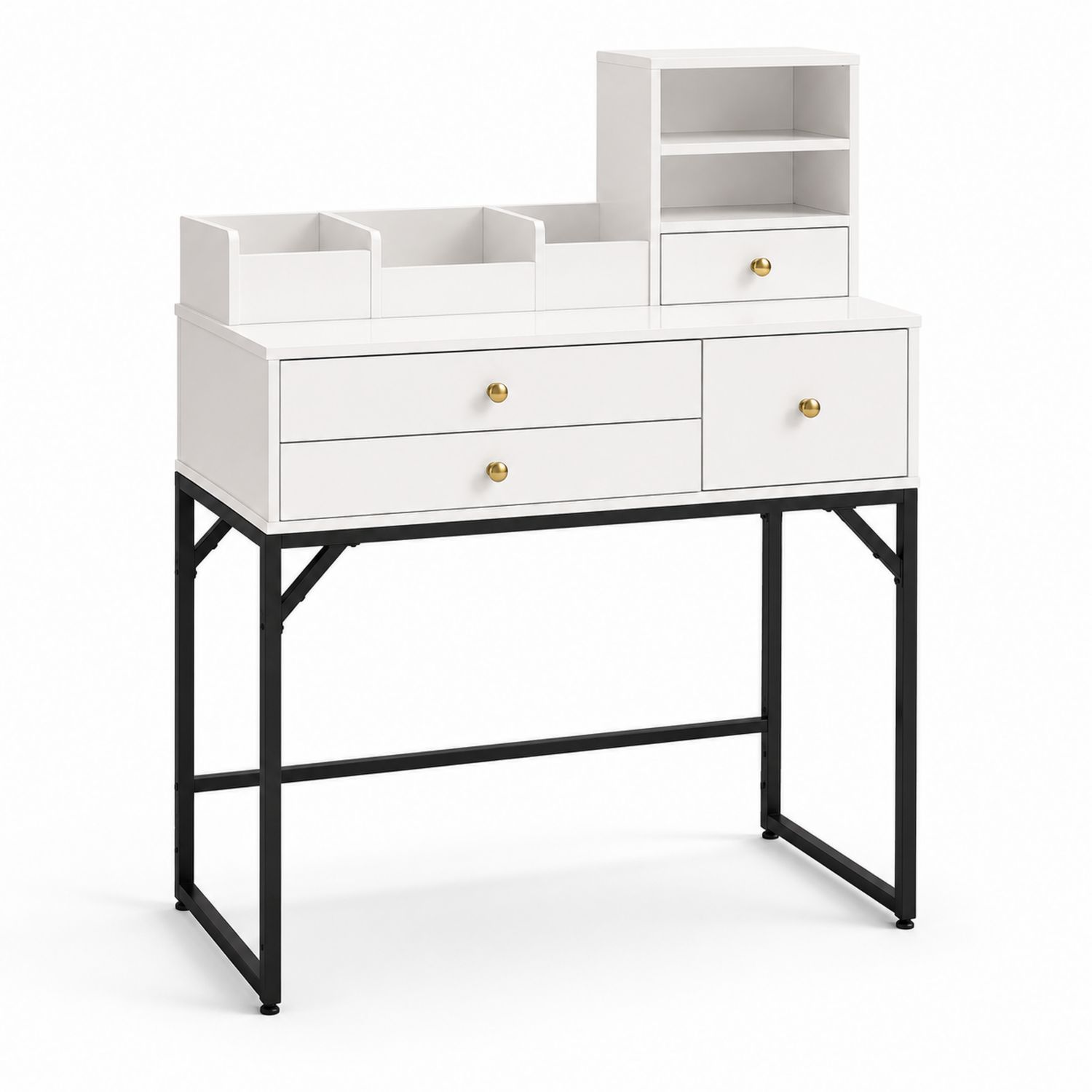 Bureau de maquillage en MDF et métal noir avec tiroirs