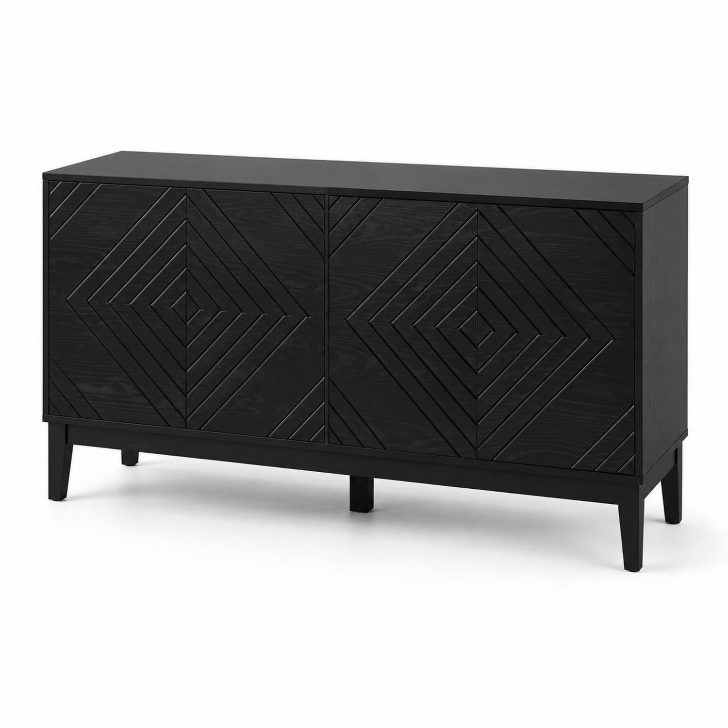 Buffet en bois noir avec motif géométrique 150 cm