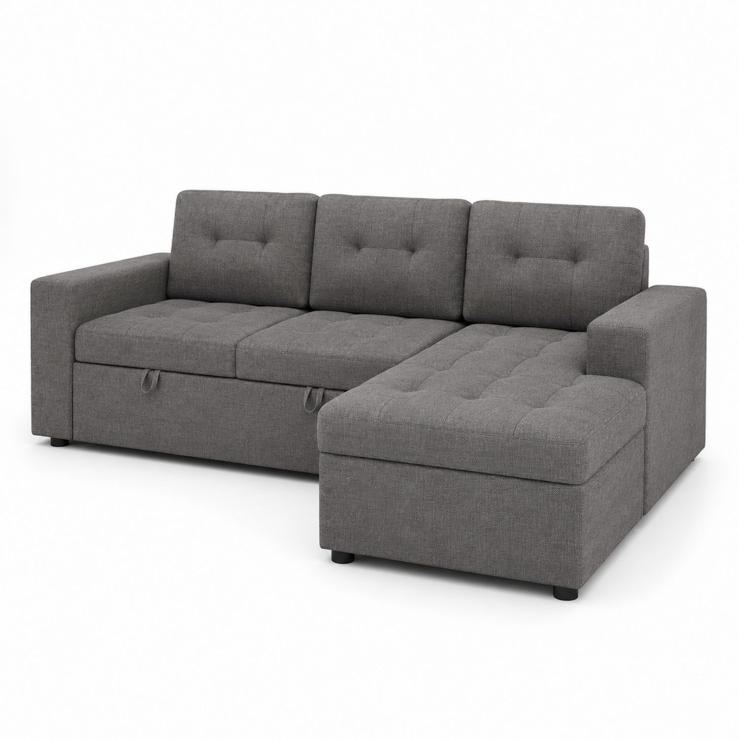 Canapé d'angle en tissu gris avec rangement