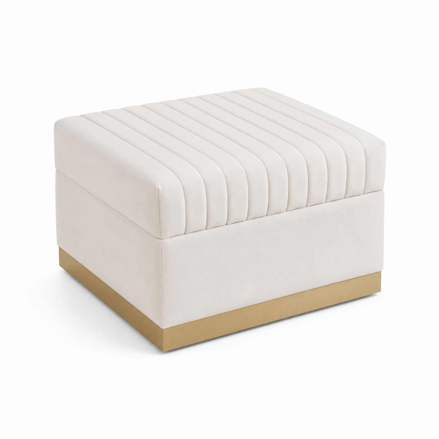 Pouf en velours Beige avec base en métal doré