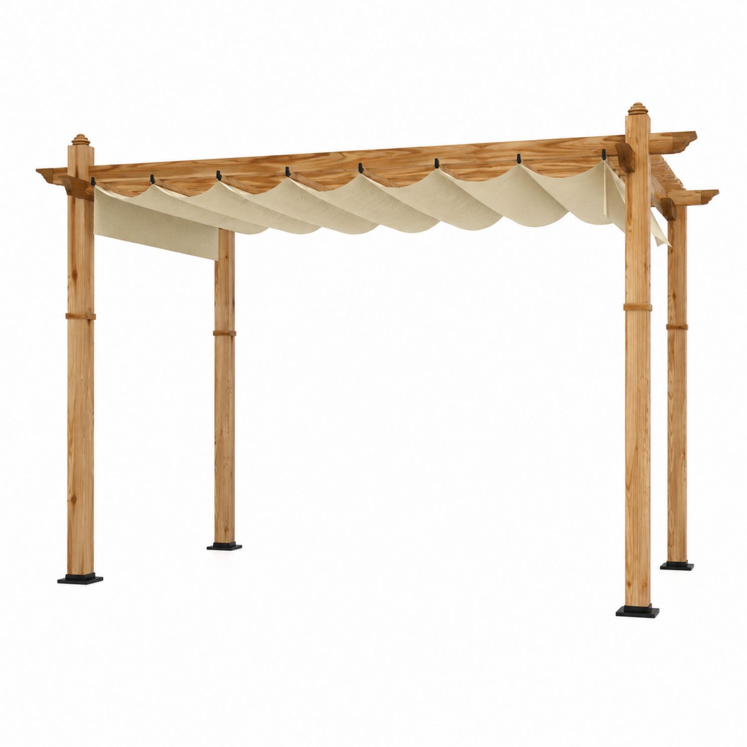 Pergola en bois avec toit rétractable en Polyester Beige
