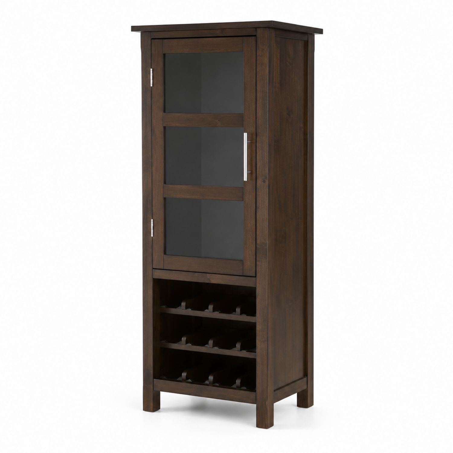 Buffet en bois avec porte en verre trempé et range-bouteilles 180x70x40 cm Marron