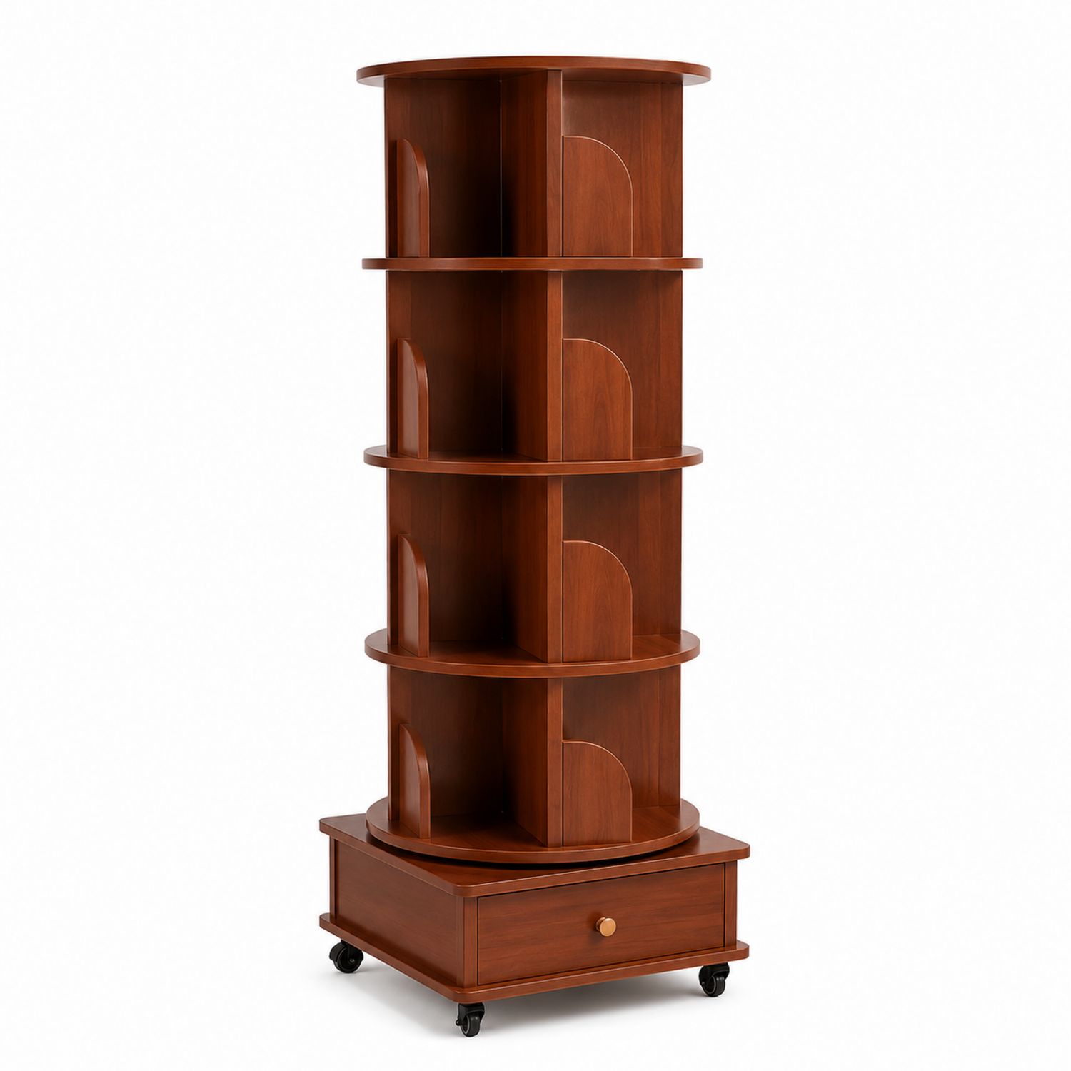 Étagère rotative en bois avec tiroir et roulettes 170 cm