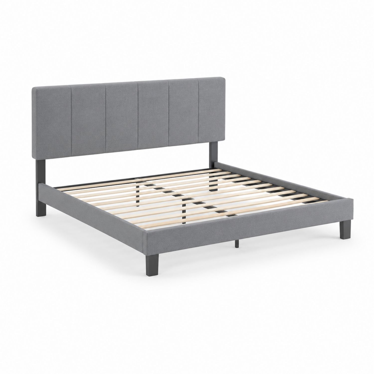 Lit double en tissu gris avec structure en bois 160x200 cm