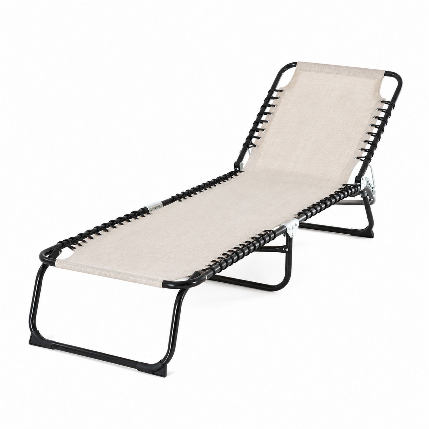 Chaise Longue Extérieur Réglable en Acier et Textilène Beige