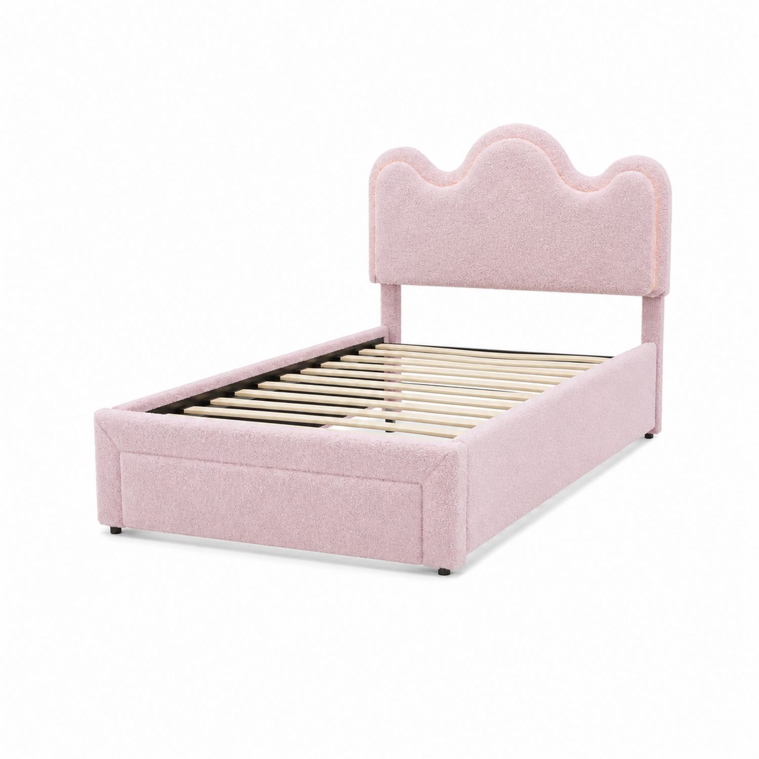 Lit enfant en bois et tissu rose 120x200 cm