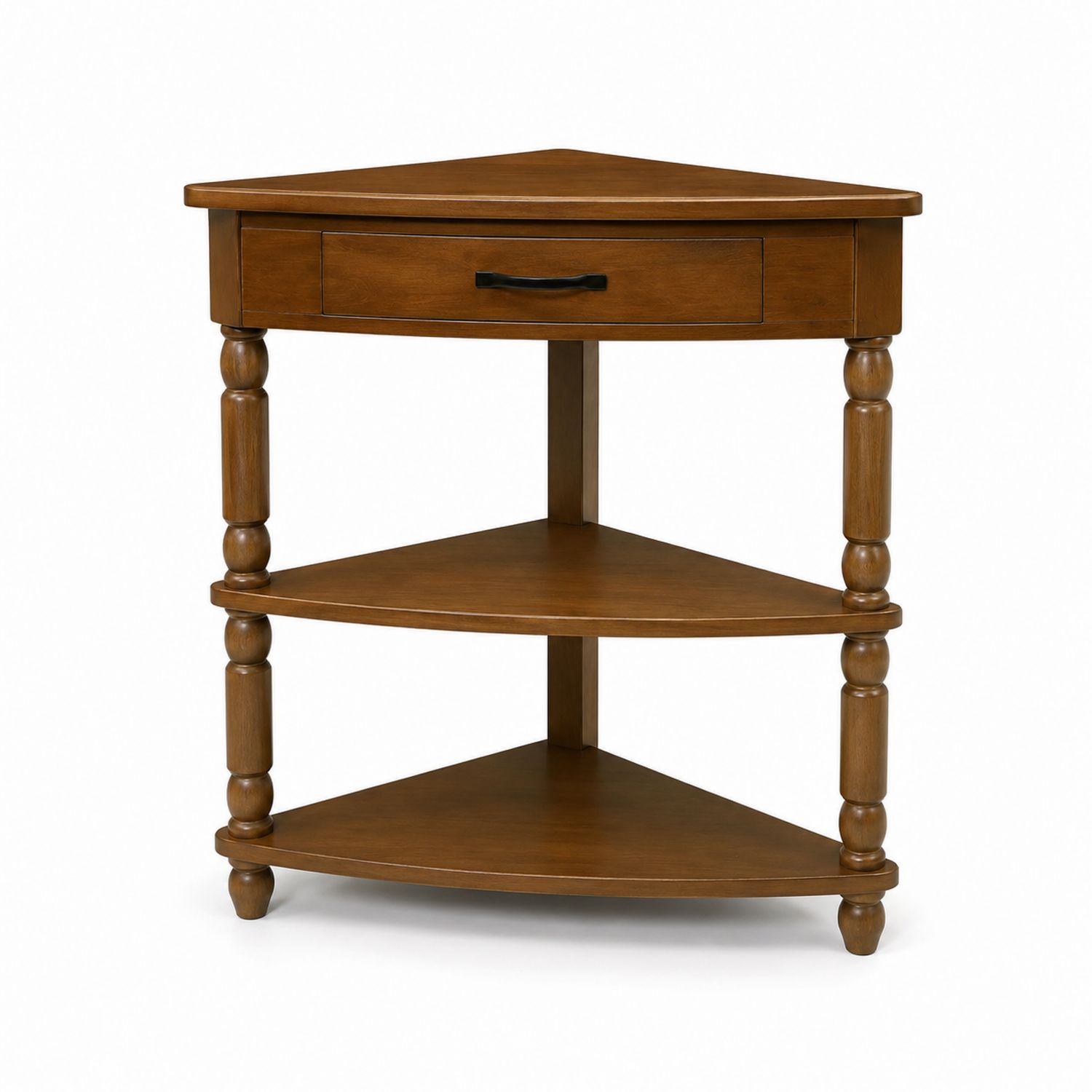 Table d'angle en bois avec tiroir et étagères triangulaires Marron