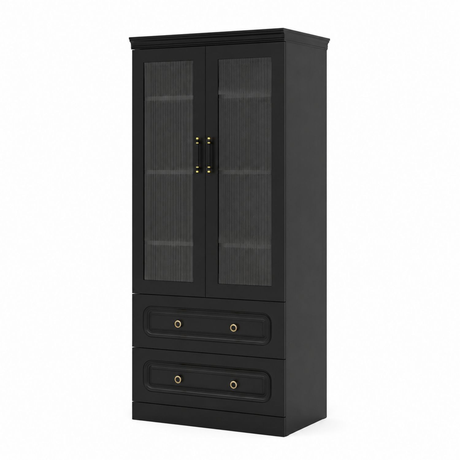 Armoire à deux portes avec tiroirs en bois noir