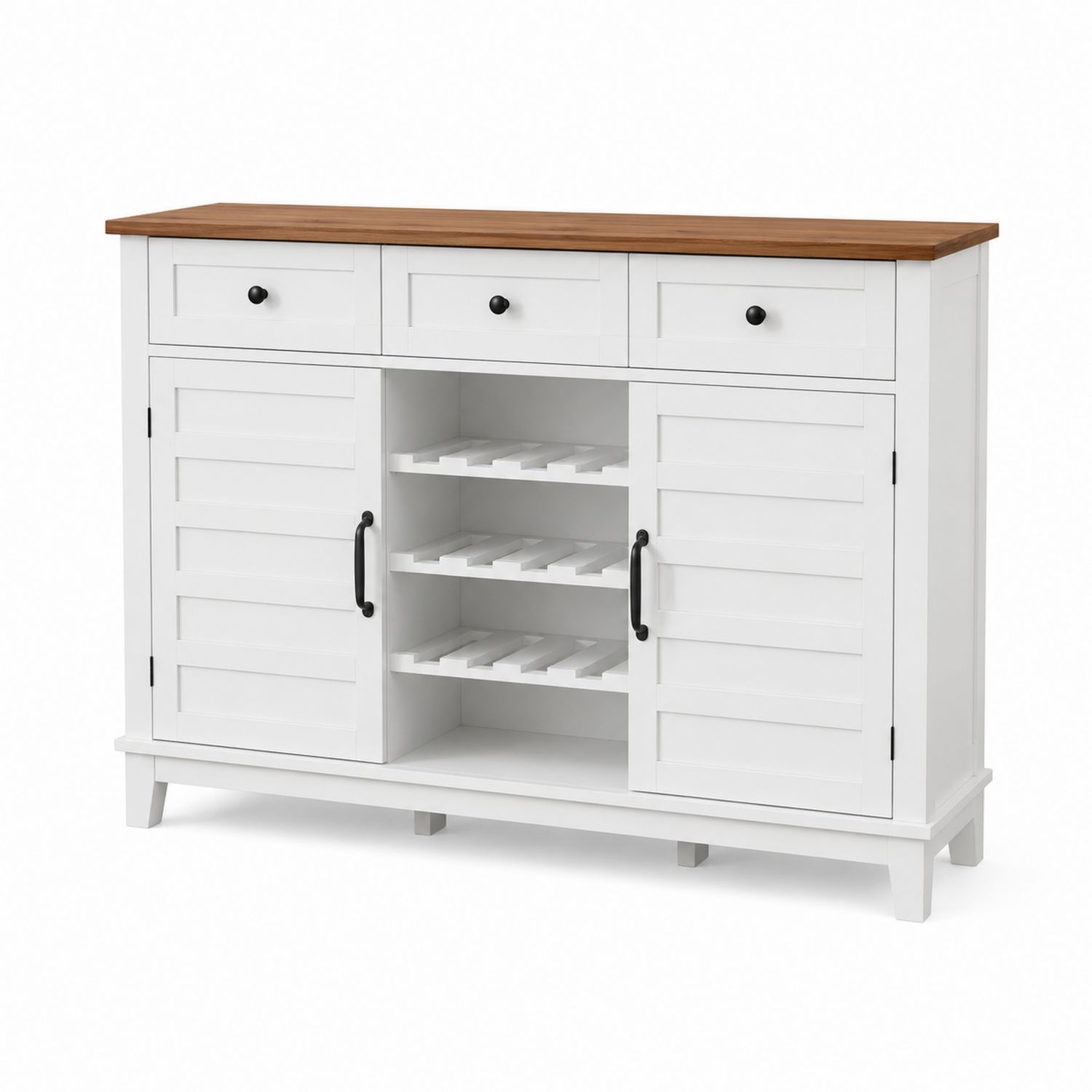 Buffet en bois blanc avec étagères à vin
