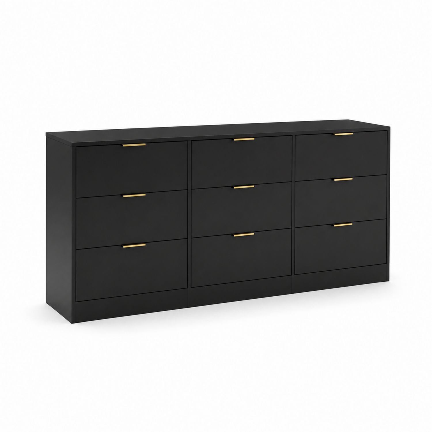 Commode 9 tiroirs en bois MDF avec poignées en métal doré