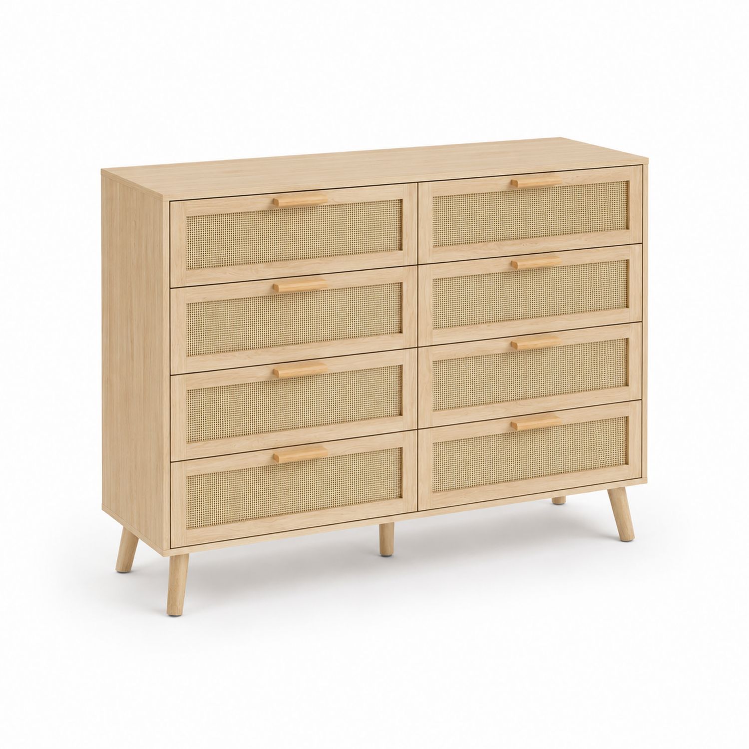 Commode en bois et rotin à 8 tiroirs