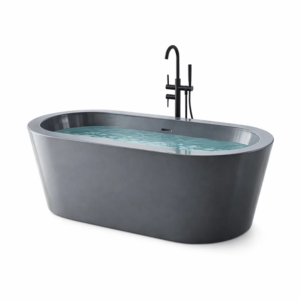 Freistehende Badewanne Mineralguss Oval Grau 170x80x60 cm-FURNIALUNO