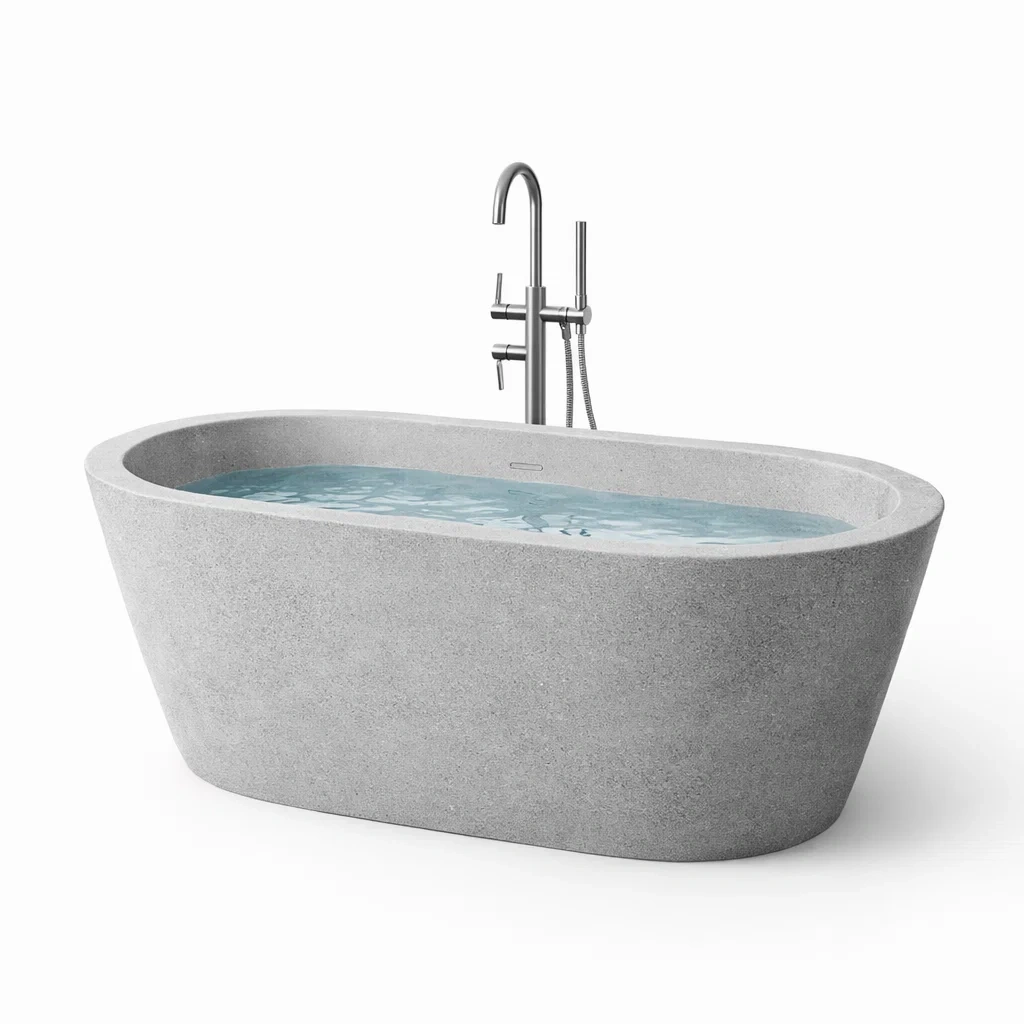Freistehende Badewanne aus Stein 170x80 cm Hellgrau-FURNIALUNO
