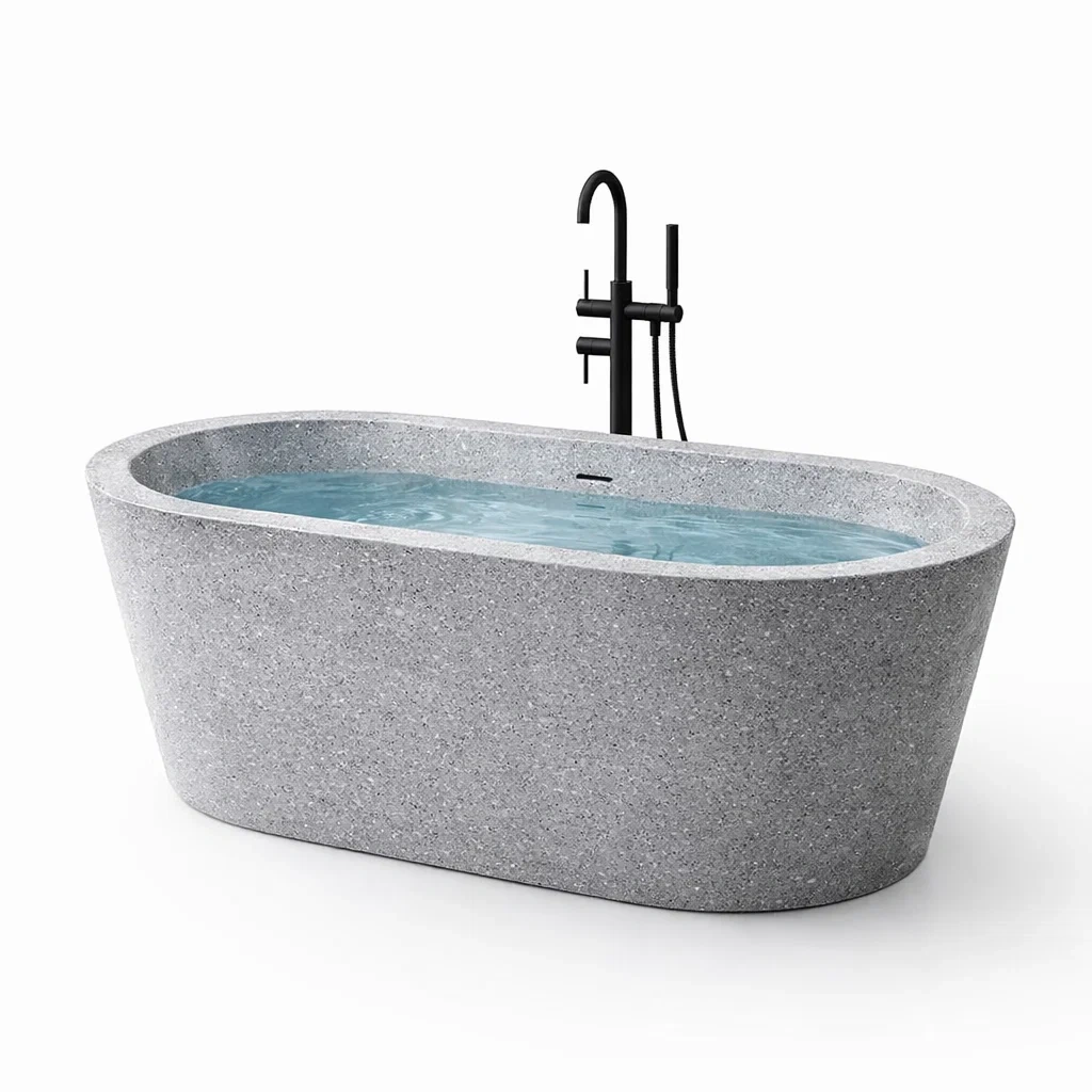 Freistehende Gussmarmor-Badewanne Oval Grau-FURNIALUNO