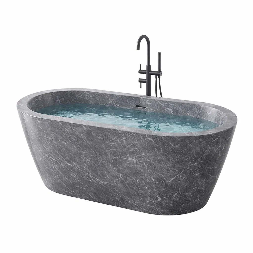 Freistehende Marmorbadewanne Grau 170x80x60 cm-FURNIALUNO