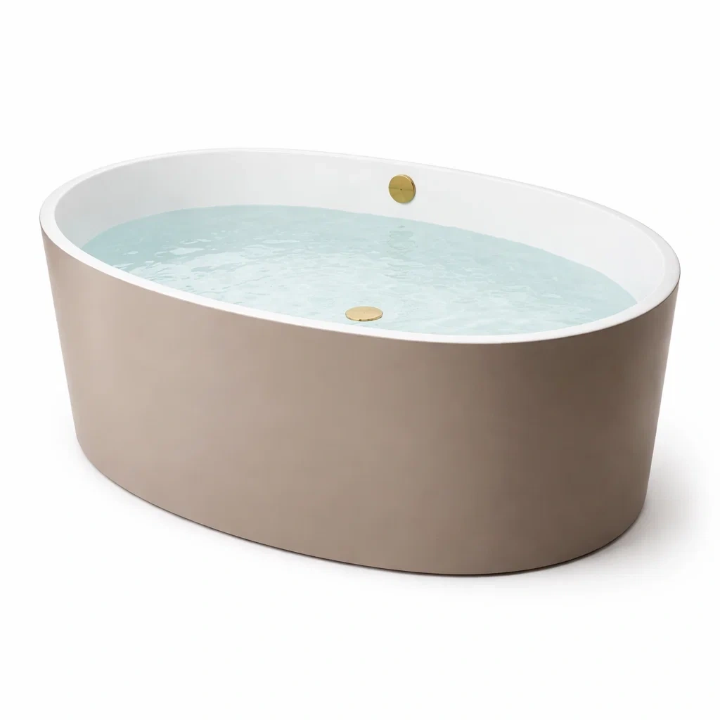 Freistehende Oval Badewanne Acryl 170x80x60cm Beige-FURNIALUNO