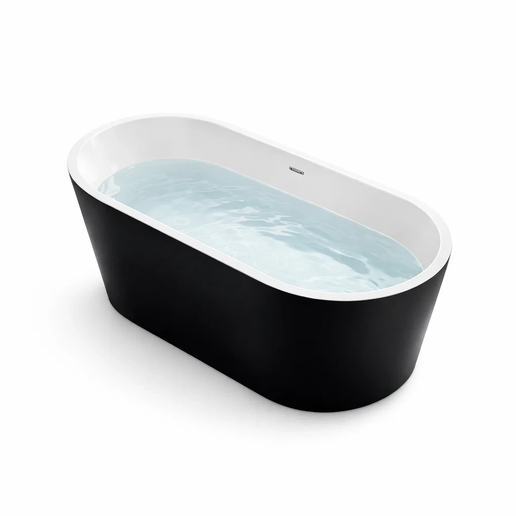 Freistehende ovale Badewanne aus Acryl 170x80x58 cm Schwarz/Weiß-FURNIALUNO