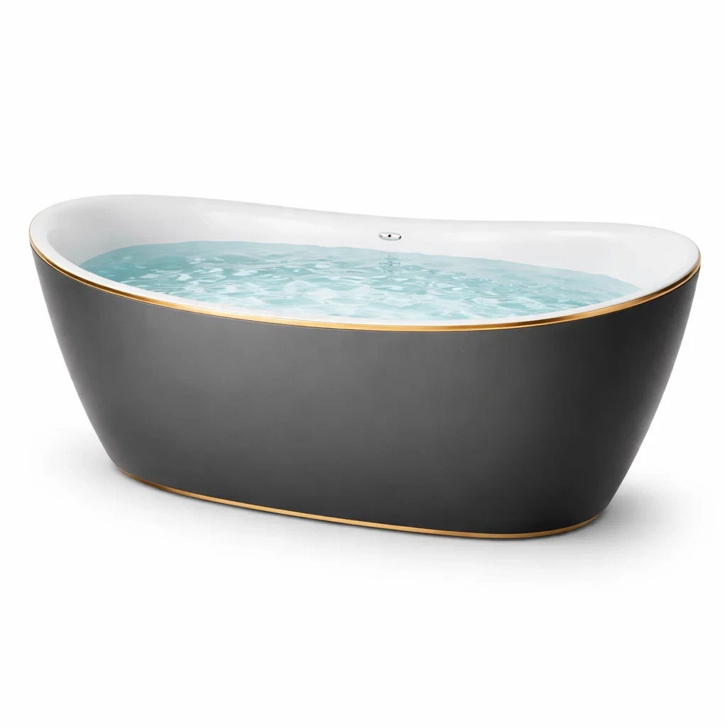 Freistehende Badewanne Acryl Oval Weiß/Schwarz 170x80x60 cm-FURNIALUNO